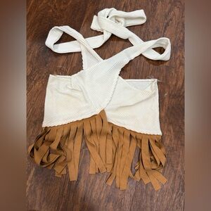 Cream and Brown Fringe Crop Top